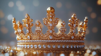 Realistic golden king or queen crown of gold, vector isolated 3D. Prince or princess crown for royal luxury imperial emblem or award, Medieval monarch or emperor golden crown of royalty treasure