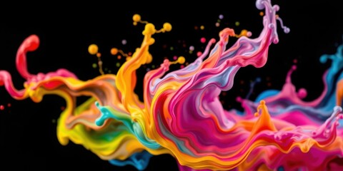Obraz premium Vibrant Rainbow Fluid Swirls in Dynamic Motion Against a Dark Background