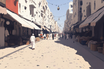 Fototapeta premium A busy street with people walking and shopping