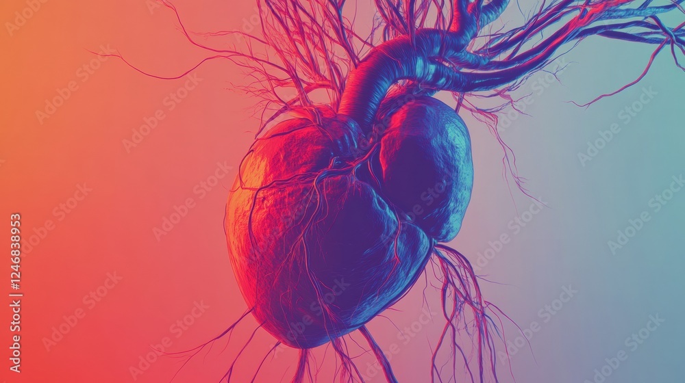Poster vivid anatomical representation of the circulatory system emphasizing veins, arteries, and the heart