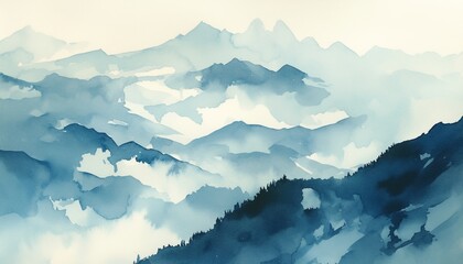 Fototapeta premium Misty blue mountain range landscape, serene nature background, artistic wallpaper