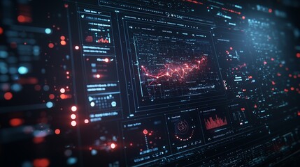 Obraz premium Futuristic Data Visualization Screen with Graphs and Charts