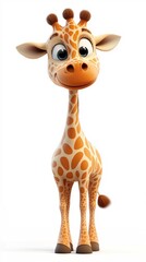 Obraz premium Adorable cartoon giraffe standing tall with a gentle smile on a clean white background
