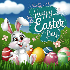 Hayyp easter day concept with Bunny eggs on the grass