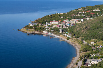 Obraz premium View of the village of Katsiveli on the Black Sea coast on a sunny May day. Crimea