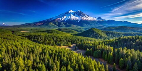 Fototapeta premium Majestic Aerial View of Mt. Shasta & Siskiyou National Forest, California