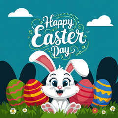 Hayyp easter day concept with Bunny eggs on the grass