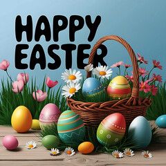 Hayyp easter day concept with Bunny eggs on the grass