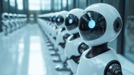 Fototapeta premium Futuristic Robots in a High-Tech Manufacturing Environment