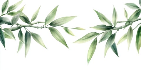Naklejka premium Watercolor Bamboo Branch with Lush Green Leaves, Isolated on White Background Cutout