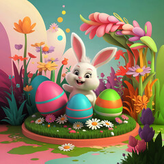 Hayyp easter day concept with Bunny eggs on the grass