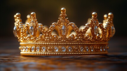 Realistic golden king or queen crown of gold, vector isolated 3D. Prince or princess crown for royal luxury imperial emblem or award, Medieval monarch or emperor golden crown of royalty treasure