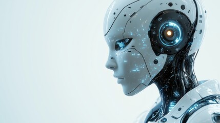 Fototapeta premium Futuristic Robot Portrait with Glowing Blue Features