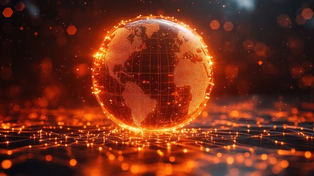 Glowing Earth, network, digital, fiery background, tech concept