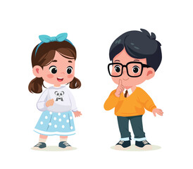 cute boy whisper to friend and ask to keep secret