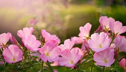 Pink Evening Primrose flowers (Oenothera speciosa) in summer garden