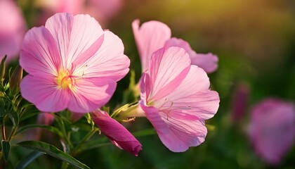 Obraz premium Pink Evening Primrose flowers (Oenothera speciosa) in summer garden