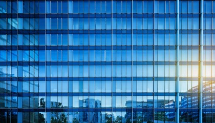 office building windows texture of blue glass for business background, business center generic facade, front view