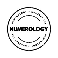 Numerology is the pseudoscientific belief in a divine or mystical relationship between a number and one or more coinciding events, text concept stamp