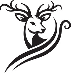 Majestic Deer with Intricate Antlers – Bold Black and White Tribal-Style Vector

