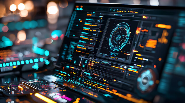 A computer monitor displays a colorful. generated using AI