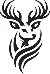 Majestic Deer with Intricate Antlers – Bold Black and White Tribal-Style Vector

