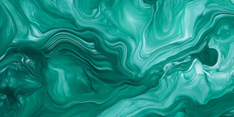 Obraz premium A bright jade green background with smooth, flowing lines resembling liquid, evoking a sense of fluidity and movement. The design works perfectly for wellness visuals, fluid art, or nature-inspired