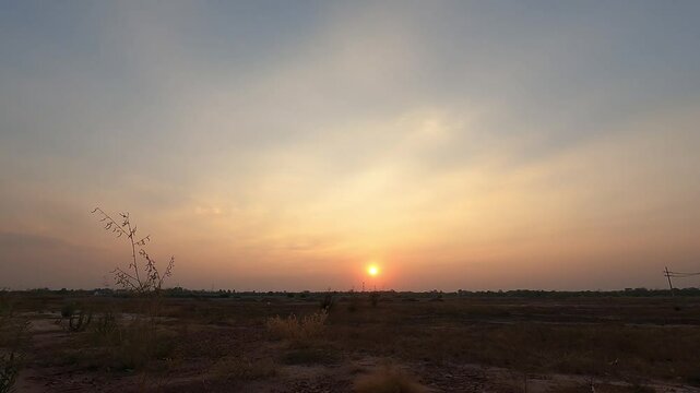 Sunset Cloudy Sky With Fluffy Clouds. Sunset Sky Natural Background.
