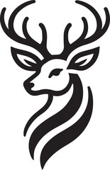 Majestic Deer with Intricate Antlers – Bold Black and White Tribal-Style Vector

