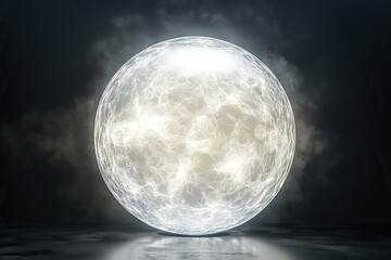 Planet composed of pure light radiates energy in a detailed cosmic landscape at night