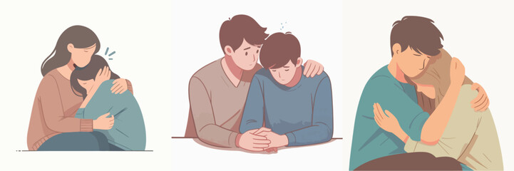 vector set of men comforting sad friend