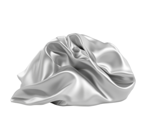 Wrinkled Silver Satin Fabric On Transparent Background With Soft