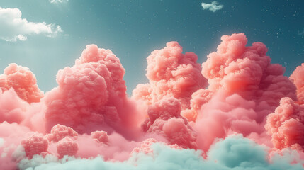 Fluffy clouds in serene blue sky create dreamy atmosphere during sunset