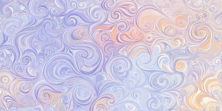 A non-seamless background with swirling retro patterns in chambray blue, lilac, and peach fuzz, offering a unique mix of vintage and modern aesthetics.