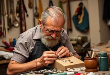 Jeweler working in a workshop crafting jewelry