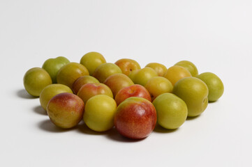 Plum fruits of Prunus genus, a genus of threes and shrubs in the flowering plant family Rosaceae. Dried plums are often called prunes.