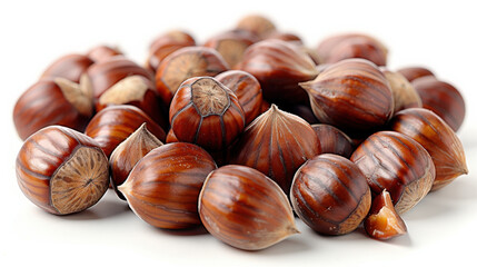 Obraz premium Fresh chestnuts with shiny brown shells, perfect for autumn recipes