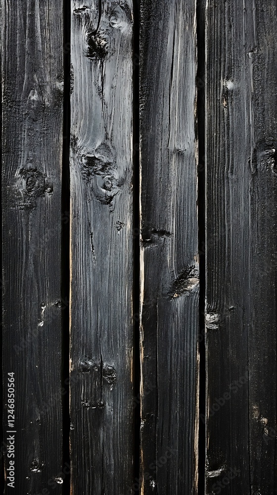 Aufkleber rustic wooden plank texture with distressed black paint and natural patterns : generative ai