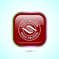 High protein icon, High protein label design for packaging, Nutrition healthy eating badge, Red color square button design