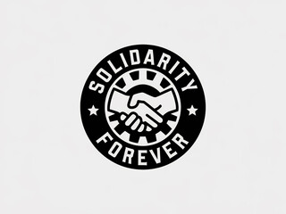 Solidarity forever emblem featuring handshake and gear design with stars
