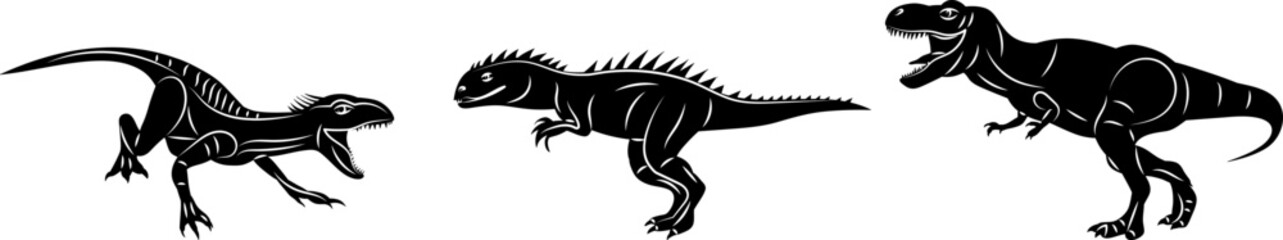 dinosaurs roar silhouette on white background vector