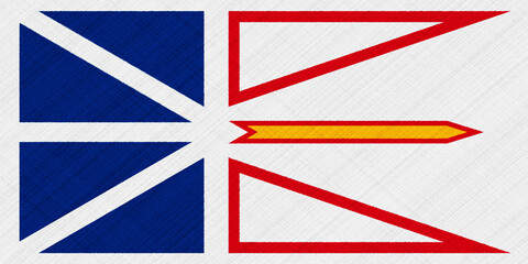 Official flag of Newfoundland and Labrador. Province of Canada. Illustration. Conceptual collage on the texture of the fabric