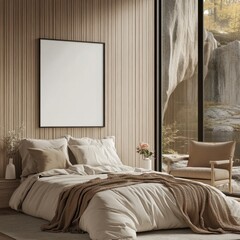 A bed with a white comforter and a brown blanket