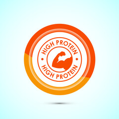 High protein icon, High protein label design for packaging, Nutrition healthy eating badge, Orange color button design