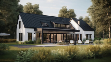 A classic European-style manor with white stone walls, arched windows, and a large circular driveway. 