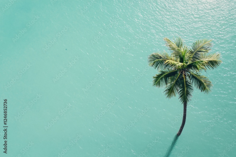 Poster relaxing tropical beach with turquoise water and coconut palm tree in a serene setting perfect for v