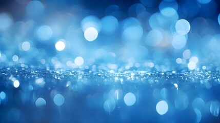 Fototapeta premium Sparkling Blue Glitter Background with Bokeh Lights Abstract Festive Texture