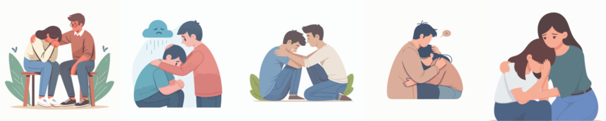 vector set of men comforting sad friend