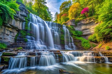 Fototapeta premium Majestic Lower Chedoke Falls, Hamilton, Ontario, Canada: A Candid Waterfall Scene