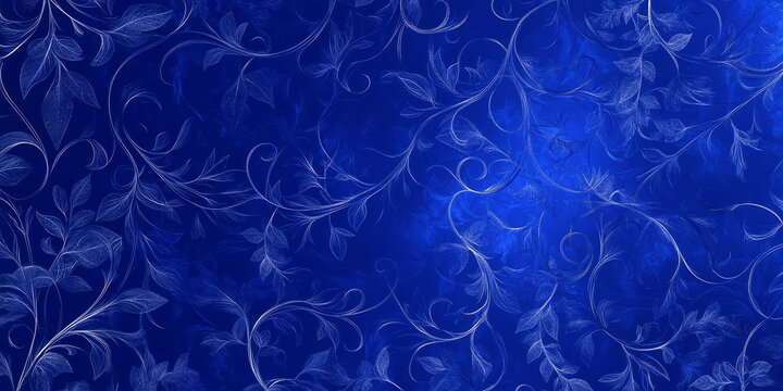 A rich royal blue background with delicate abstract patterns of floral vines and soft lines. This elegant design is ideal for fashion branding, high-end product packaging, or upscale event invitations